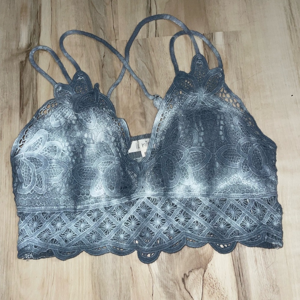 LA MIEL Gray Tie Dye Crochet Bralette
